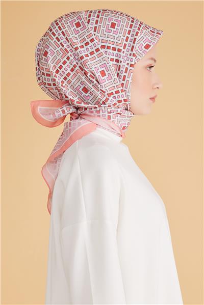 BELLİ GEOMETRİK DESEN MODAL PEMBE EŞARP 5