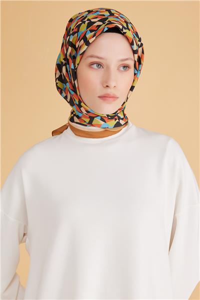 BELLİ GEOMETRİK DESEN MODAL SİYAH - ÇOK RENKİ EŞARP 4