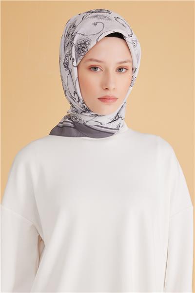 BELLİ ŞAL DESEN MODAL GRİ EŞARP 1