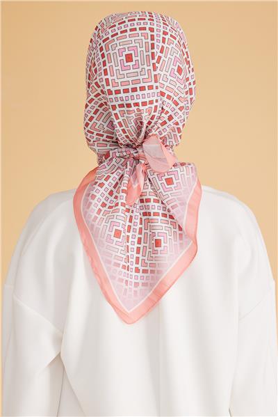 BELLİ GEOMETRİK DESEN MODAL PEMBE EŞARP 5