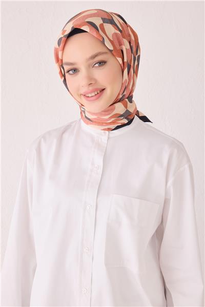 BELLİ GEOMETRİK DESEN MODAL KİREMİT EŞARP 2