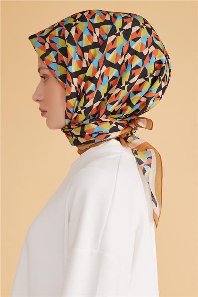 BELLİ GEOMETRİK DESEN MODAL SİYAH - ÇOK RENKİ EŞARP 4