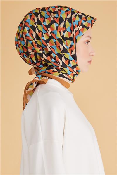 BELLİ GEOMETRİK DESEN MODAL SİYAH - ÇOK RENKİ EŞARP 4