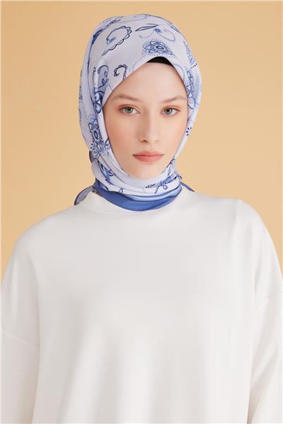 BELLİ ŞAL DESEN MODAL MAVİ EŞARP 1