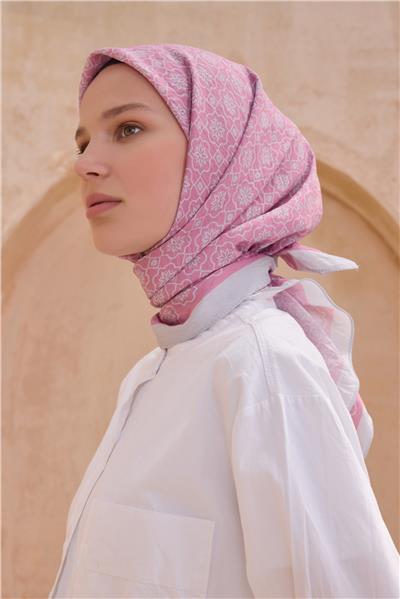 BELLİ ÇİÇEK DESEN PAULİSTA AÇIK PEMBE EŞARP 5