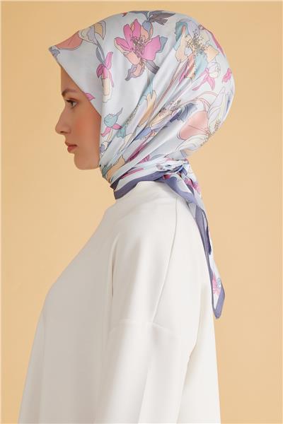 Belli Fresh Çiçek Desen Mavi Pure Eşarp 2 - 04