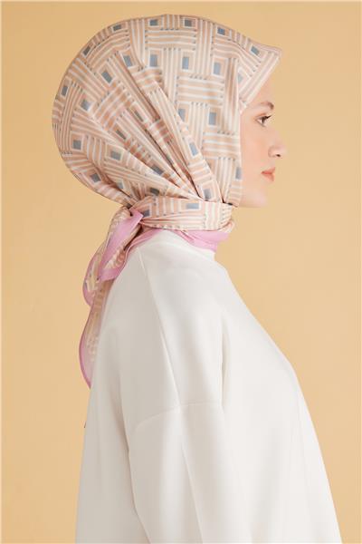 Belli Fresh Geometrik Desen Pembe Pure Eşarp 5 - 13