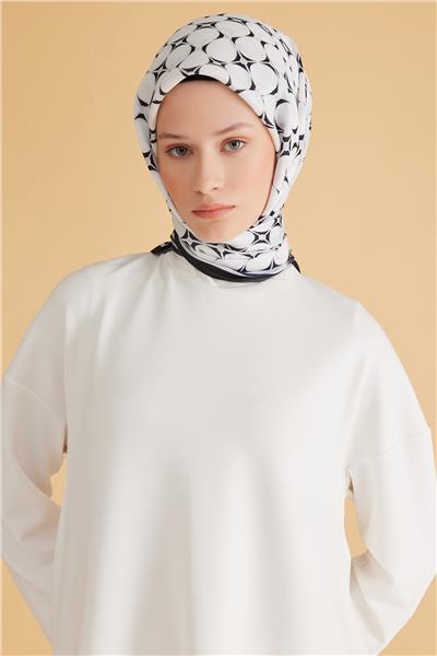 Belli Fresh Geometrik Desen Siyah Beyaz Pure Eşarp 3 - 26