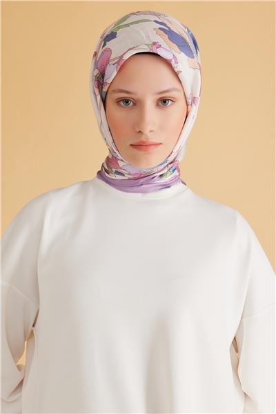 Belli Fresh Çiçek Desen Lila Pure Eşarp 2 - 07
