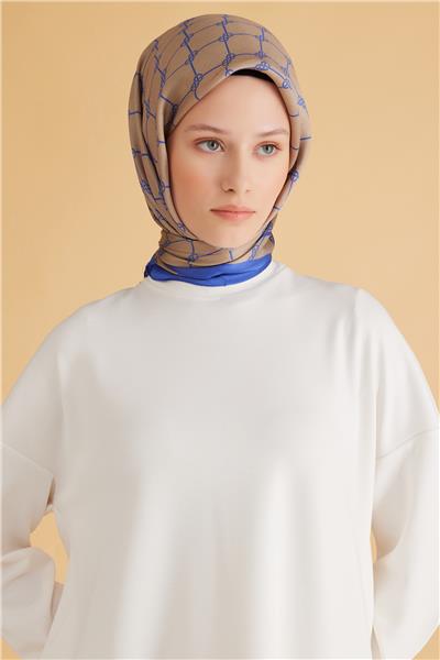 Belli Fresh Geometrik Desen Saks Bej Pure Eşarp 7 - 27