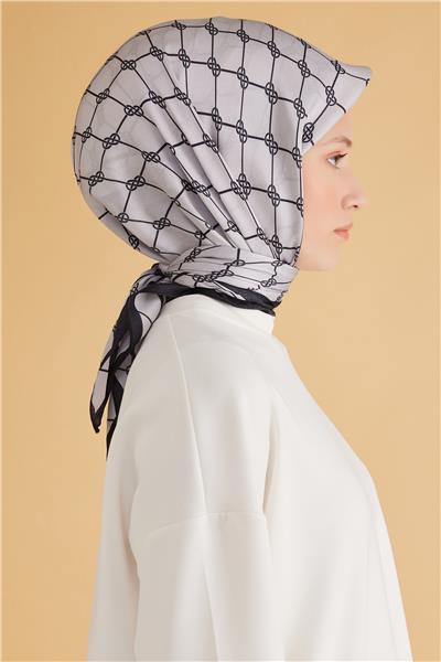 Belli Fresh Geometrik Desen Siyah Gri Pure Eşarp 7 - 23