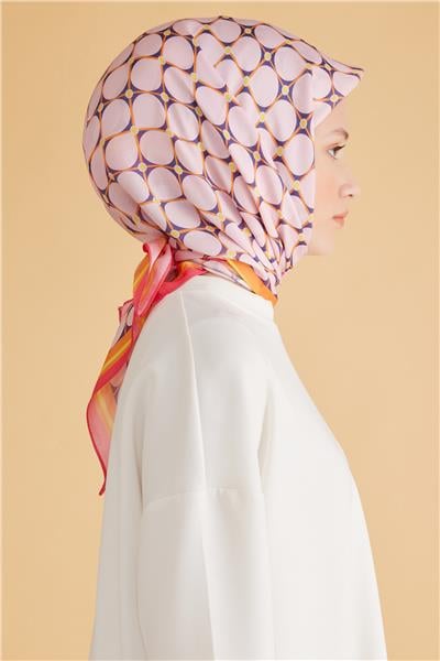 Belli Fresh Geometrik Desen Pembe Pure Eşarp 3 - 09