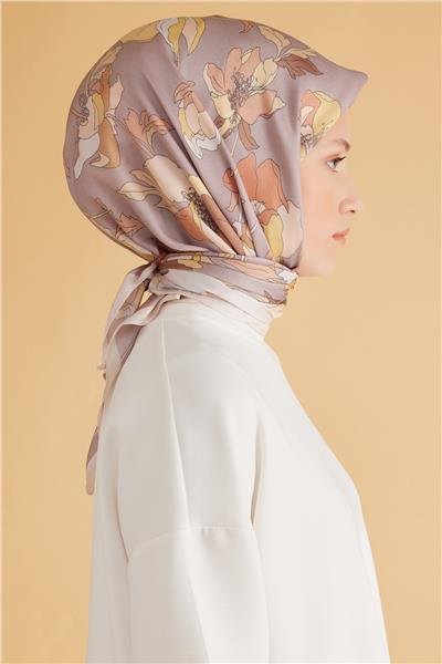Belli Fresh Çiçek Desen Gri Pure Eşarp 2 - 06