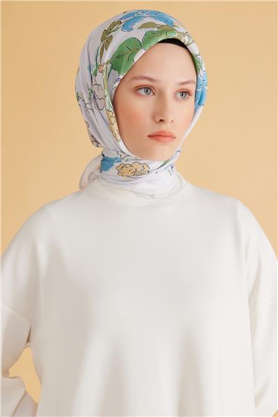 Belli Fresh Çiçek Desen Buz Mavisi Pure Eşarp 1 - 15