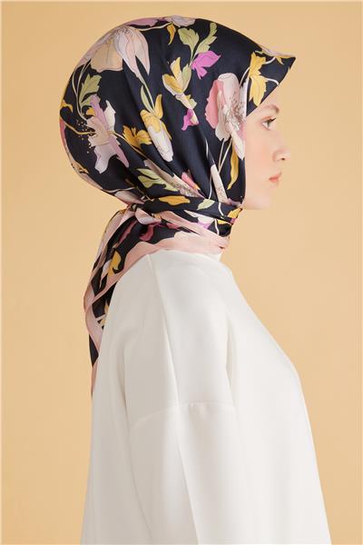 Belli Fresh Çiçek Desen Siyah Pure Eşarp 2 - 05