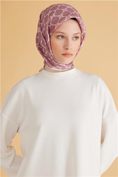 Belli Fresh Geometrik Desen Gül Kurusu Pure Eşarp 3 - 23