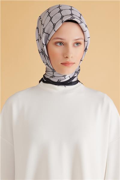 Belli Fresh Geometrik Desen Siyah Gri Pure Eşarp 7 - 23