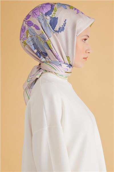 Belli Fresh Çiçek Desen Gri Pure Eşarp 1 - 05