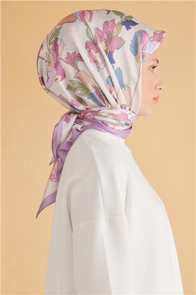 Belli Fresh Çiçek Desen Lila Pure Eşarp 2 - 07