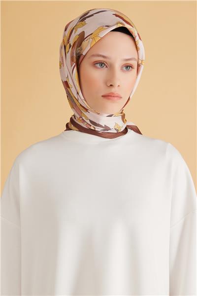 Belli Fresh Çiçek Desen Kahve Pure Eşarp 2 - 09