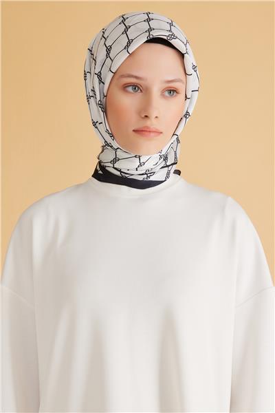 Belli Fresh Geometrik Desen Siyah Beyaz Pure Eşarp 7 - 22