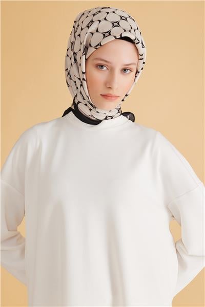 Belli Fresh Geometrik Desen Siyah Bej Pure Eşarp 3 - 27