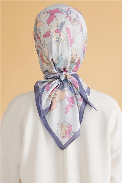 Belli Fresh Çiçek Desen Mavi Pure Eşarp 2 - 04