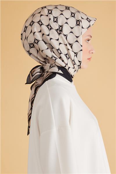 Belli Fresh Geometrik Desen Siyah Bej Pure Eşarp 3 - 27
