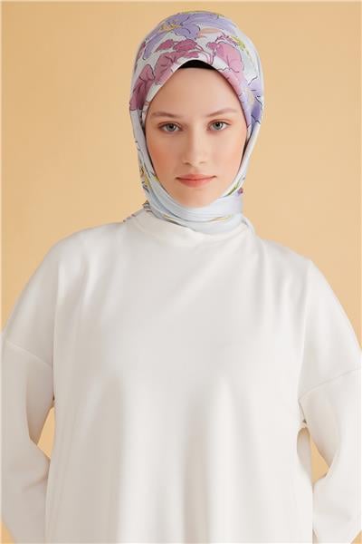 Belli Fresh Çiçek Desen Bebe Mavisi Pure Eşarp 1 - 06