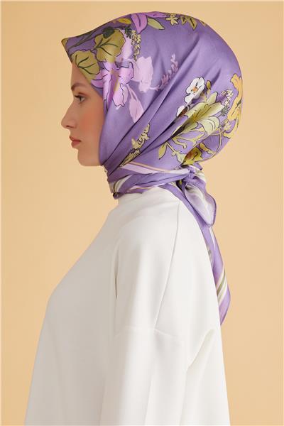 Belli Fresh Çiçek Desen Mor Pure Eşarp 1 - 02