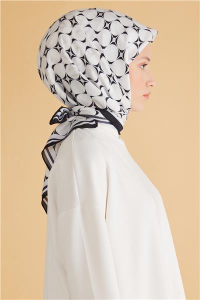 Belli Fresh Geometrik Desen Siyah Beyaz Pure Eşarp 3 - 26