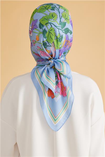 Belli Fresh Çiçek Desen Mavi Pure Eşarp 1 - 01