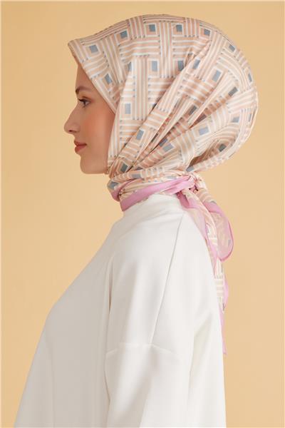 Belli Fresh Geometrik Desen Pembe Pure Eşarp 5 - 13