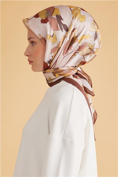 Belli Fresh Çiçek Desen Kahve Pure Eşarp 2 - 09