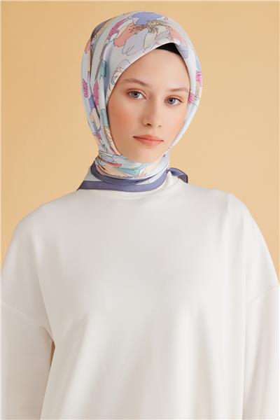 Belli Fresh Çiçek Desen Mavi Pure Eşarp 2 - 04