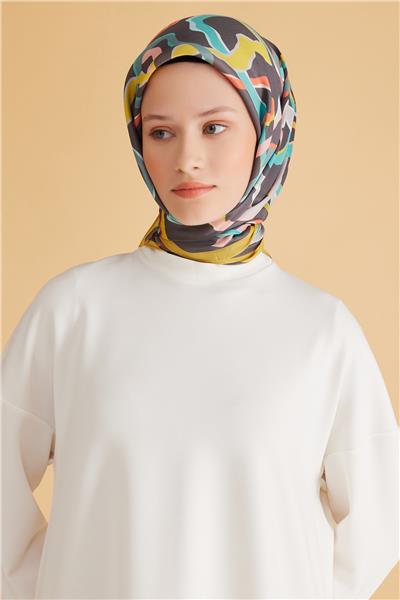 Belli Fresh Dalgalı Desen Antrasit Pure Eşarp 4 - 10