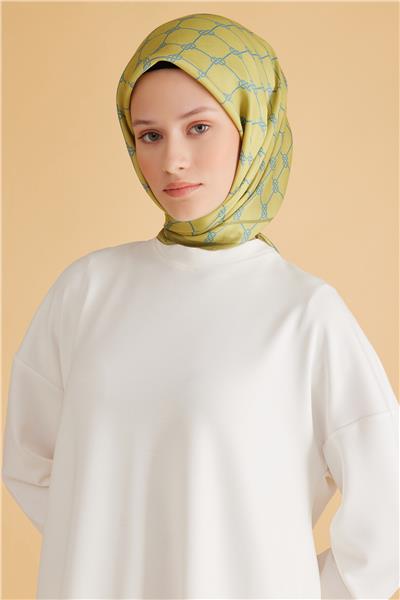 Belli Fresh Geometrik Desen Yağ Yeşili Pure Eşarp 7 - 30