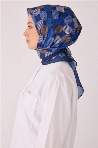BELLİ GEOMETRİK DESEN TELA LACİVERT EŞARP 1022