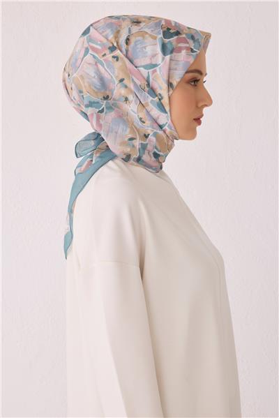 Belli Fresh Çiçek Desen Mint Tela Eşarp 1021 - 12