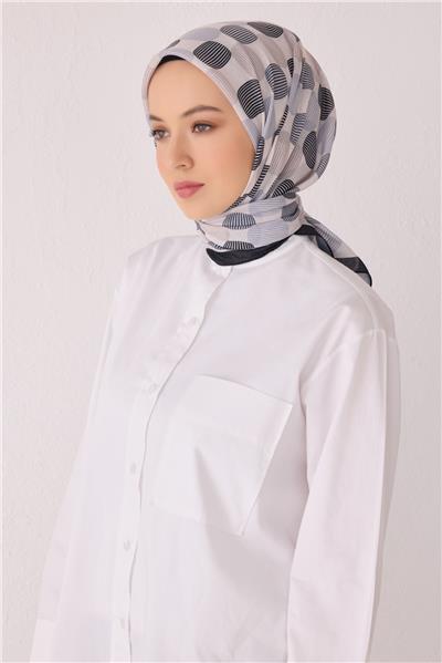 BELLİ GEOMETRİK DESEN TELA SİYAH BEYAZ EŞARP 1022