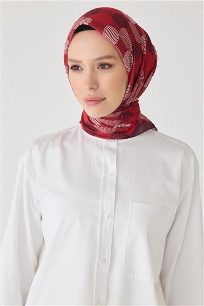 BELLİ GEOMETRİK DESEN TELA KIRMIZI EŞARP 1022