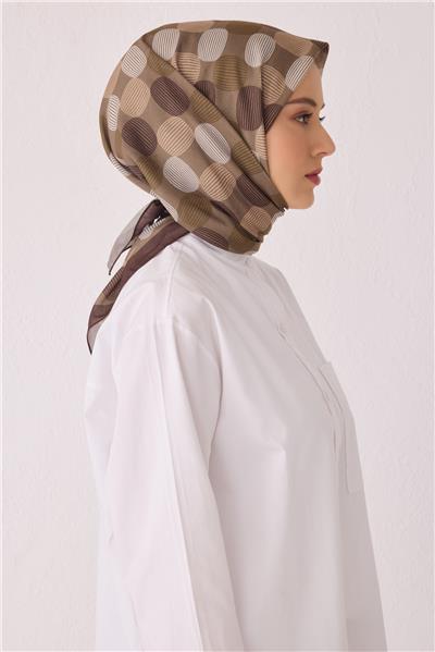 BELLİ GEOMETRİK DESEN TELA KAHVE EŞARP 1022