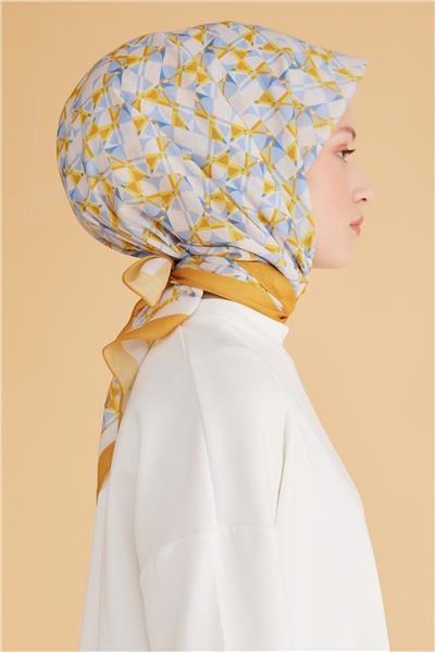 BELLİ GEOMETRİK DESEN TELA SARI EŞARP 1008