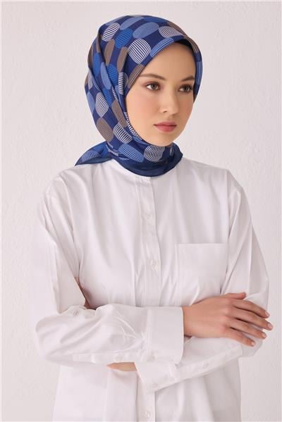 BELLİ GEOMETRİK DESEN TELA LACİVERT EŞARP 1022