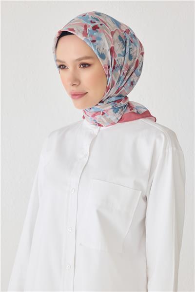Belli Fresh Çiçek Desen Pembe Tela Eşarp 1021 - 17