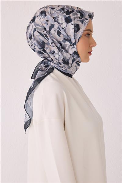 Belli Fresh Çiçek Desen Siyah Tela Eşarp 1021 - 02