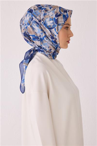 Belli Fresh Çiçek Desen Lacivert Tela Eşarp 1021 - 03