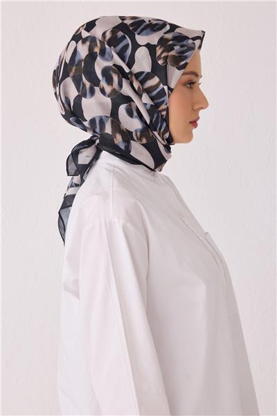 BELLİ GEOMETRİK DESEN TELA SİYAH EŞARP 1020