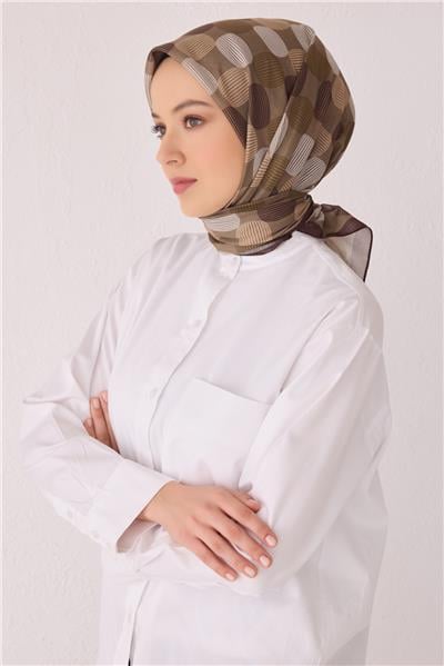 BELLİ GEOMETRİK DESEN TELA KAHVE EŞARP 1022