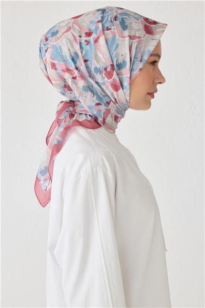 Belli Fresh Çiçek Desen Pembe Tela Eşarp 1021 - 17